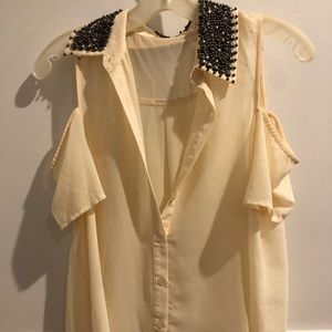 LUSH cold shoulder button down blouse